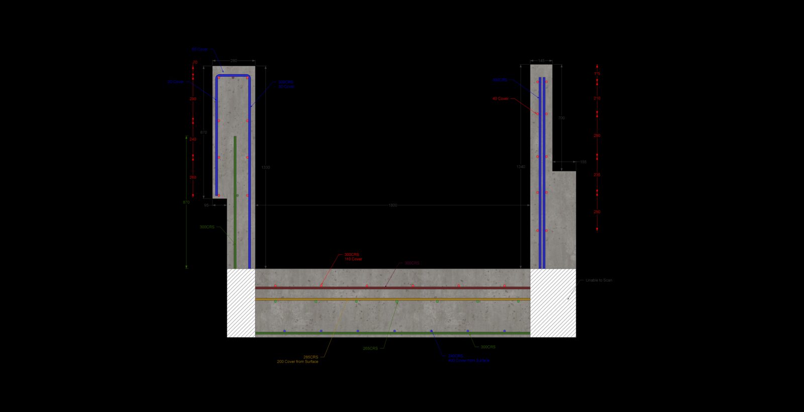 Wall & Footing Section — Cover & Cage